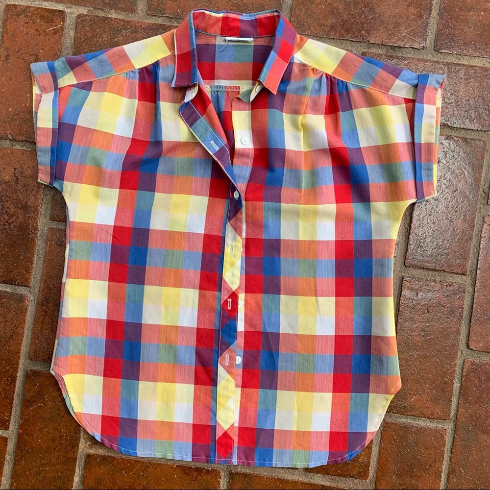 Vintage Plaid Roll Sleeve Top